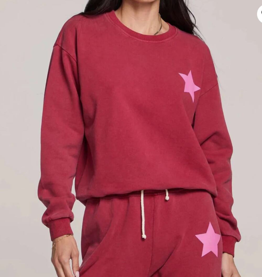 Saltwater Luxe Perry Pullover Sweatshirt Crimson Red Star Small- Athleisure